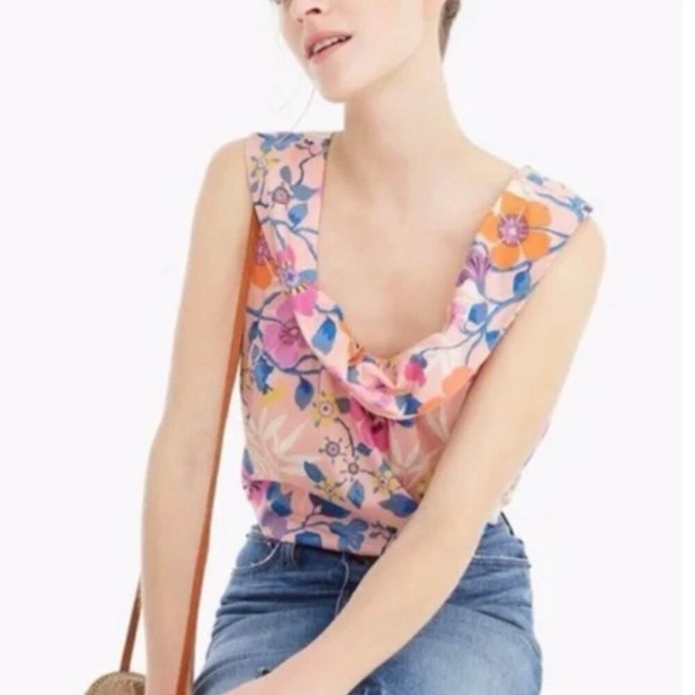 J. Crew 100% Cotton Pink Floral Ruffle Tank Size XS